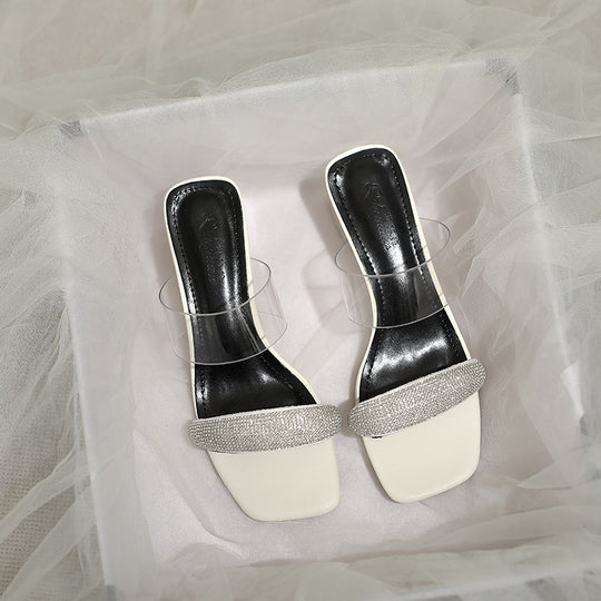 Damen Glamouröse Sandalen mit transparenten Riemen und funkelndem Strass R&B