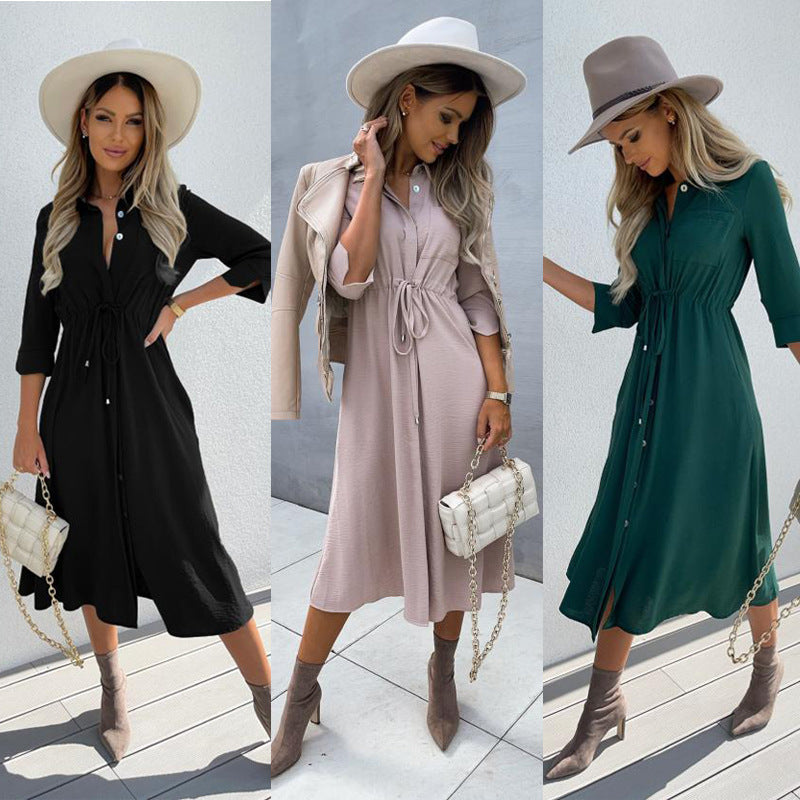 Damen Hemdblusenkleid mit taillierbarem Gürtel R&B