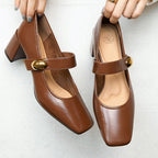 Damen Elegante Ankle-Pumps mit modischem Riemen und komfortablem Blockabsatz R&B