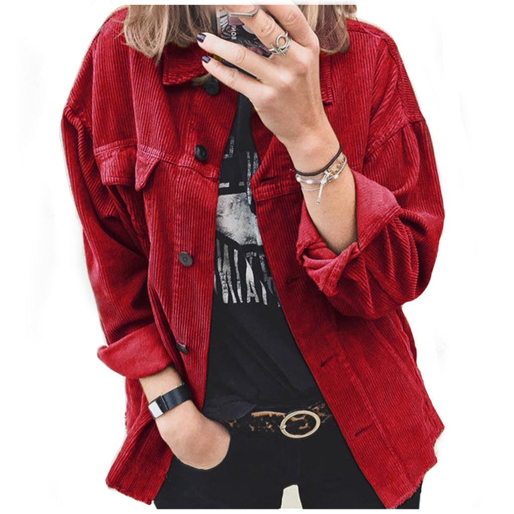 Damen modische Cordjacke mit praktischen aufgesetzten Taschen und lässigem Schnitt R&B