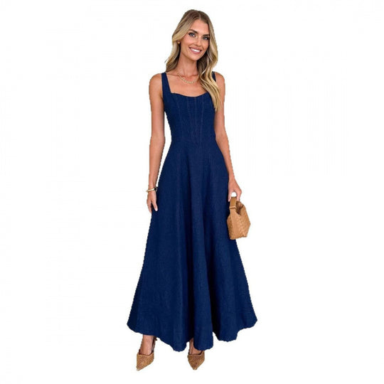Damen Maxikleid mit schmalen Trägern und tailliertem Oberteil R&B