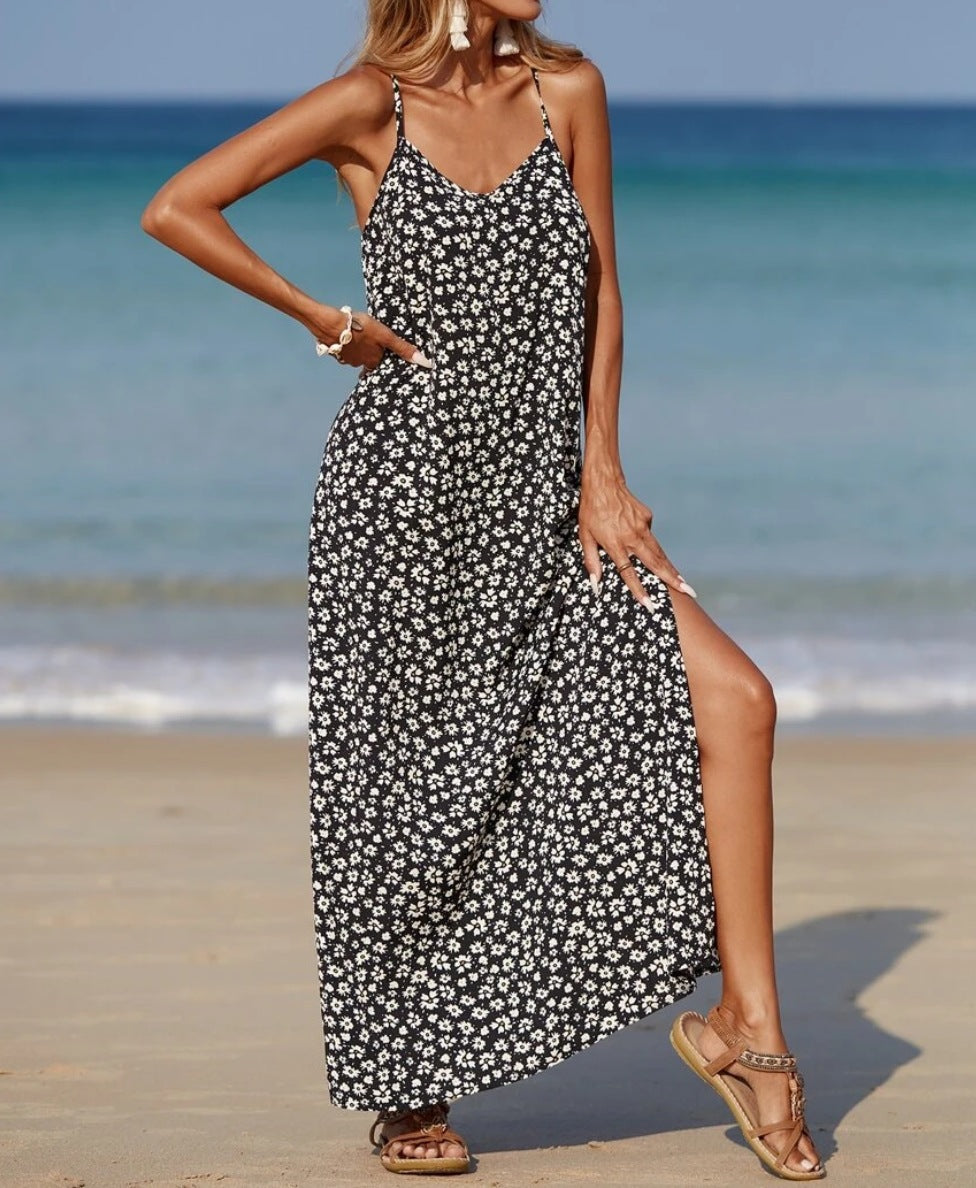 Damen Maxi-Kleid mit zartem Blumendruck und seitlichem Schlitz R&B