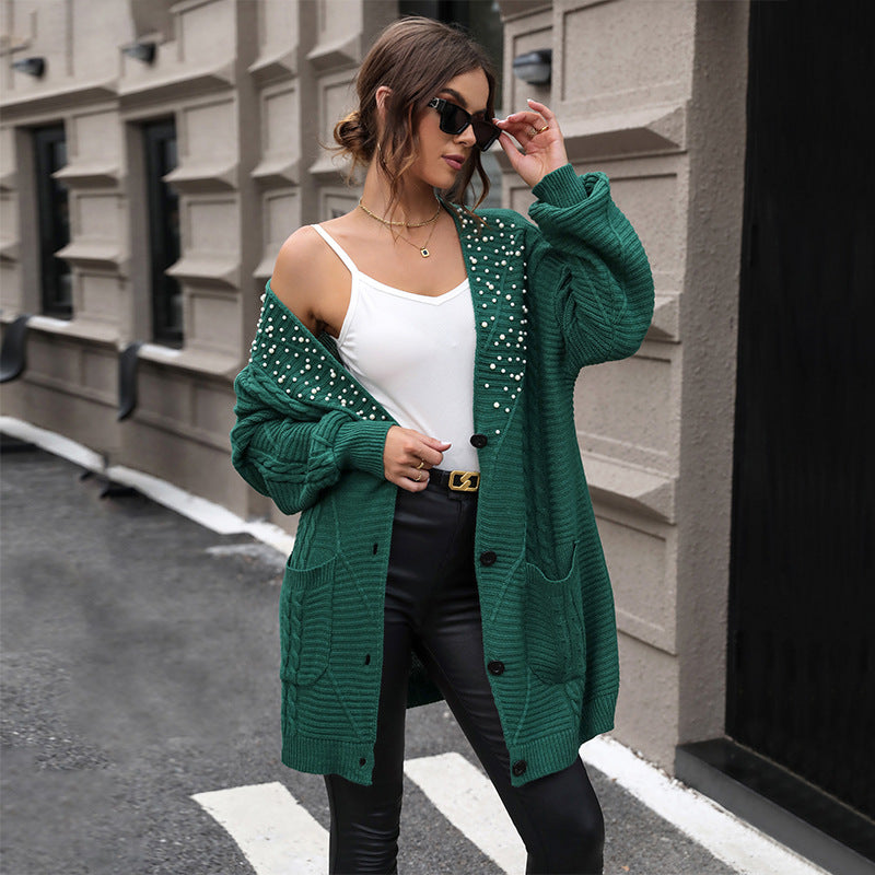 Damen Strickjacke mit Perlenverzierung und lässigem Schnitt R&B