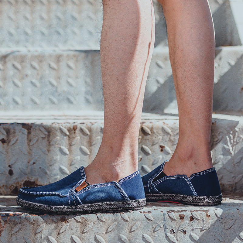 Damen lässige Slip-On Schuhe aus robustem Denim mit handgenähter Optik R&B