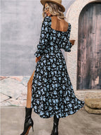 Damen Maxikleid mit seitlichem Schlitz und Puffärmeln R&B