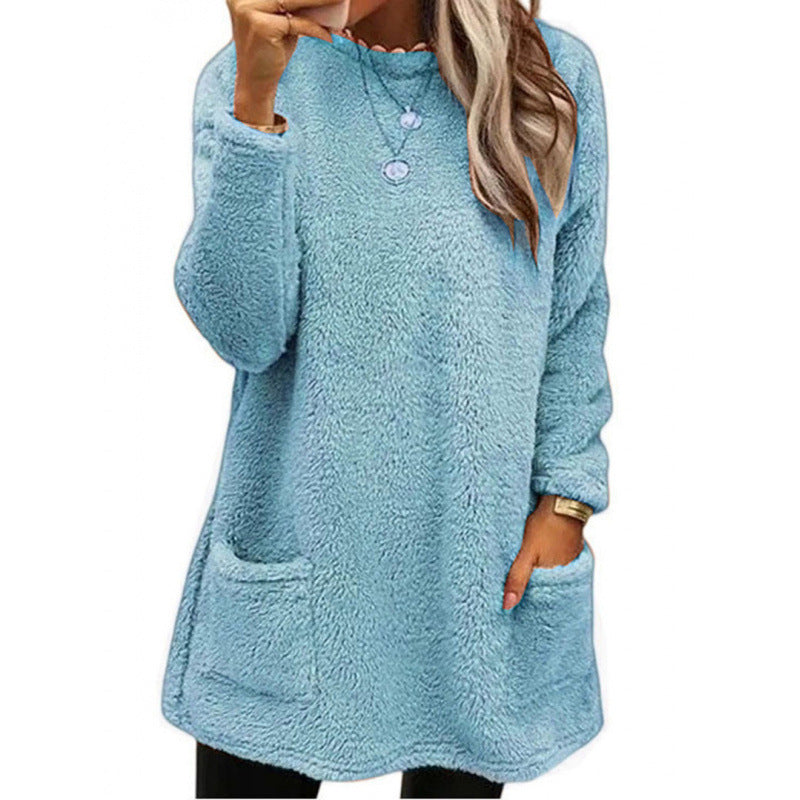 Damen Pullover mit weichem Teddy-Fleece und praktischen Taschen R&B