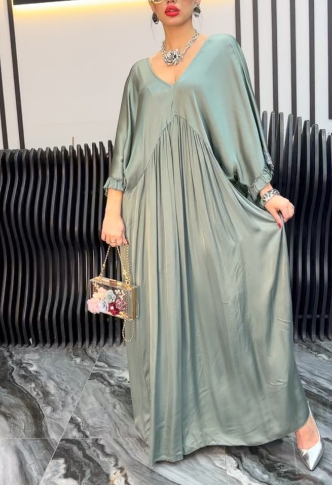 Damen Maxi-Kleid mit weit geschnittenem Design und elegantem V-Ausschnitt