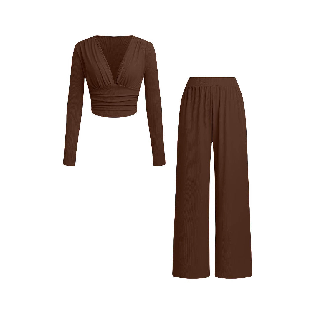 Damen lässiges und figurnahes Oberteil mit hochtaillierter Hose R&B