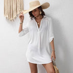 Damen Strandkleid mit V-Ausschnitt und exquisite Einsätze R&B