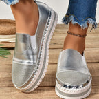 Damen Slip-On Plateau-Sneaker mit elegantem Glitzervorbau und rutschfester Sohle R&B