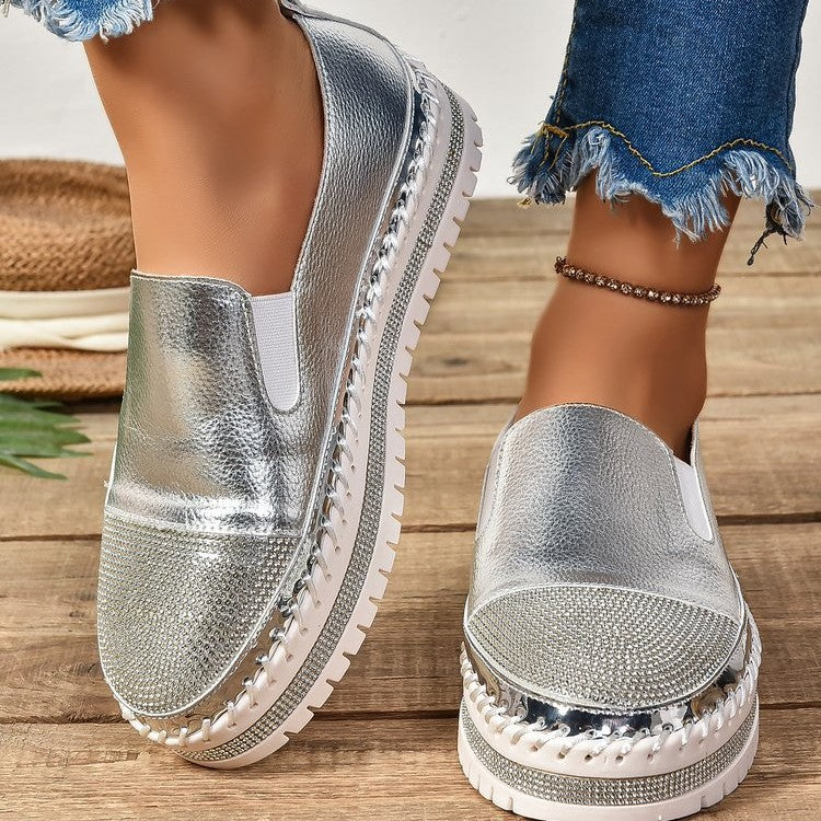 Damen Slip-On Plateau-Sneaker mit elegantem Glitzervorbau und rutschfester Sohle R&B