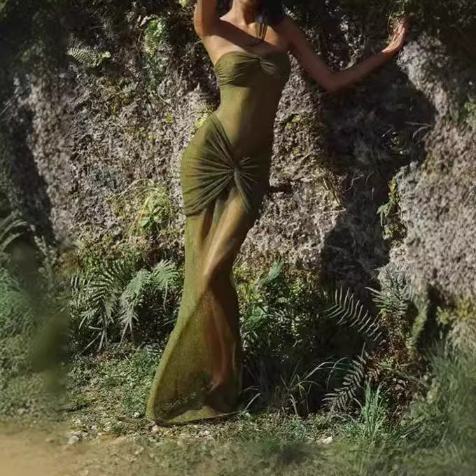 Damen Elegantes Maxikleid mit transparentem Oberteil und glamourösen Akzenten R&B