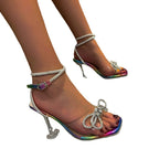 Damen Elegante High Heel Sandalen mit funkelndem Schleifen-Design und transparentem Absatz R&B