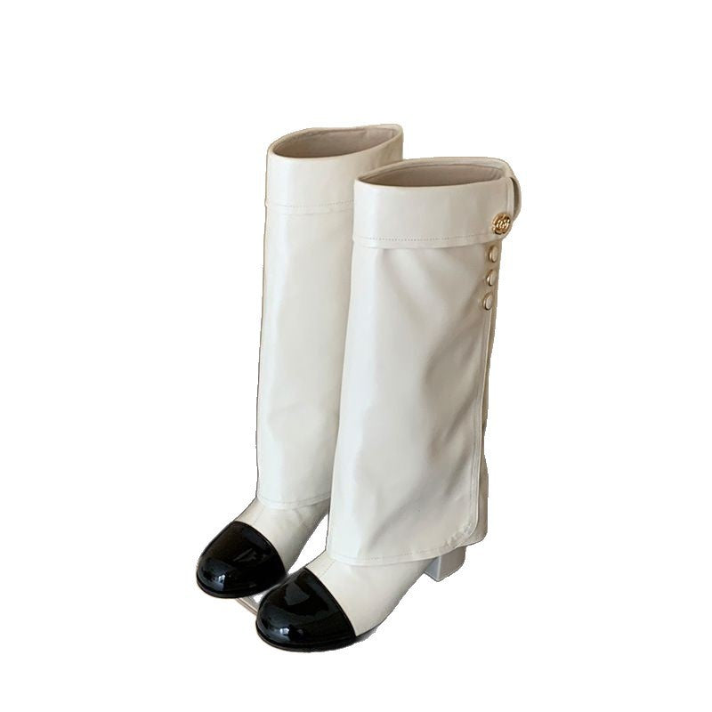 Damen Elegante Stiefel mit dekorativem Knopfdetail und Blockabsatz R&B