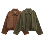 Damen modische Oversize-Jacke aus weichem Kunstleder mit dekorativen Details R&B