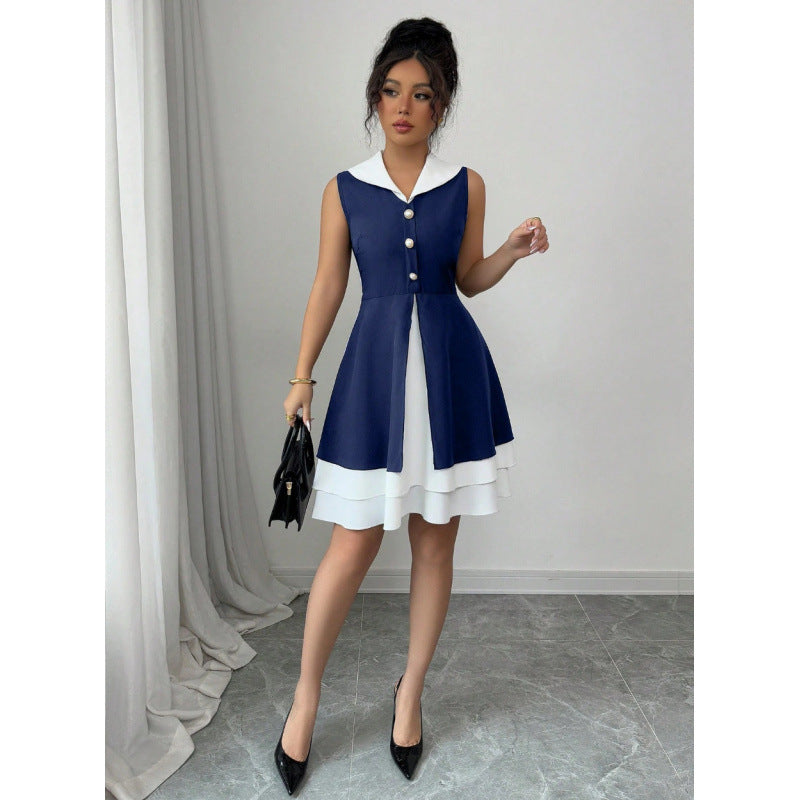 Damen Sommerkleid mit modischem Kragen und Knopfdetails R&B