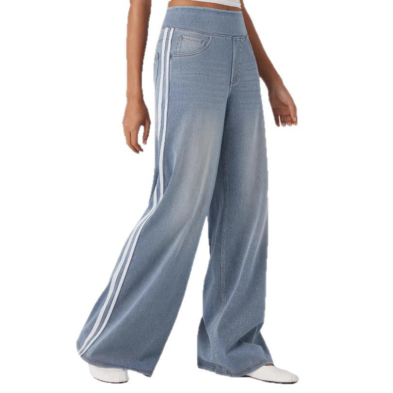 Damen nan lässige weite Jogginghose in Jeansoptik mit elastischem Komfortbund, seitlichen Kontraststreifen und Eingrifftaschen R&B