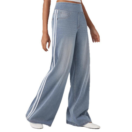 Damen nan weite Sweatpant in Jeansoptik mit seitlichen Kontraststreifen und Komfortbund R&B