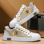 Damen Sneakers mit einzigartigem Leopardenmuster und gesticktem Bienenmotiv R&B