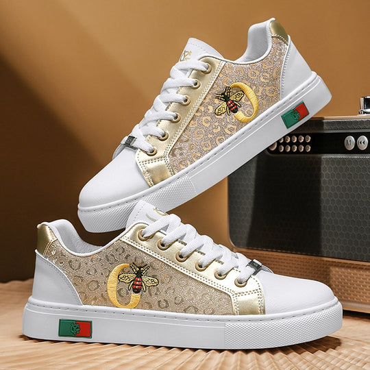Damen Sneakers mit einzigartigem Leopardenmuster und gesticktem Bienenmotiv R&B
