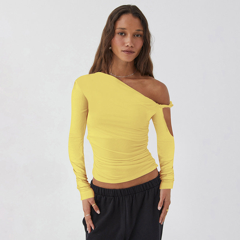 Damen Elegante asymmetrische Bluse mit langen Ärmeln und Raffung R&B