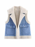 Damen Weste im Vintage-Style aus Denim mit Fleecefutter R&B