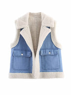 Damen Weste im Vintage-Style aus Denim mit Fleecefutter R&B
