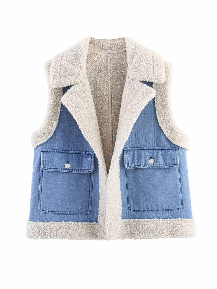 Damen Weste im Vintage-Style aus Denim mit Fleecefutter R&B