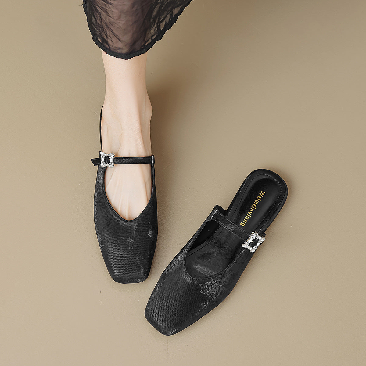 Damen elegante Slingback Ballerinas mit modischem Schnallenakzent