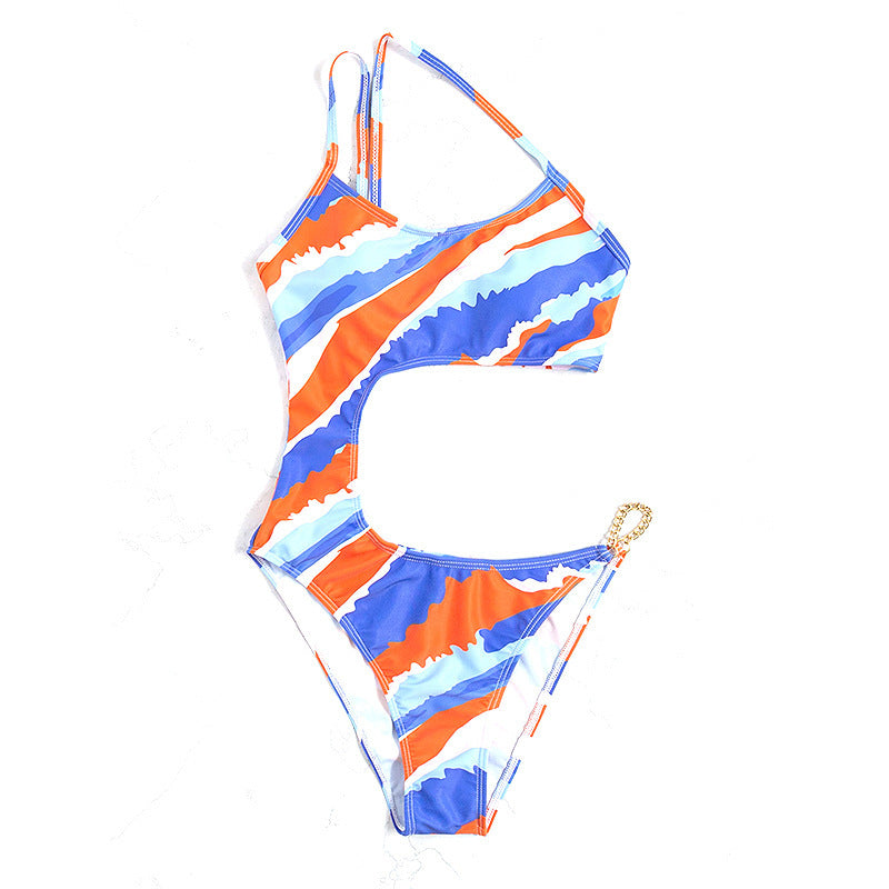 Damen Einteiliger Badeanzug mit asymmetrischem Schnitt und trendigem Ketten-Detail R&B