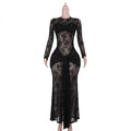 Damen Spitzen-Maxikleid mit figurbetonendem Schnitt und langem Arm R&B