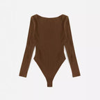 Damen Langarm-Bodysuit aus strukturierter Baumwolle R&B