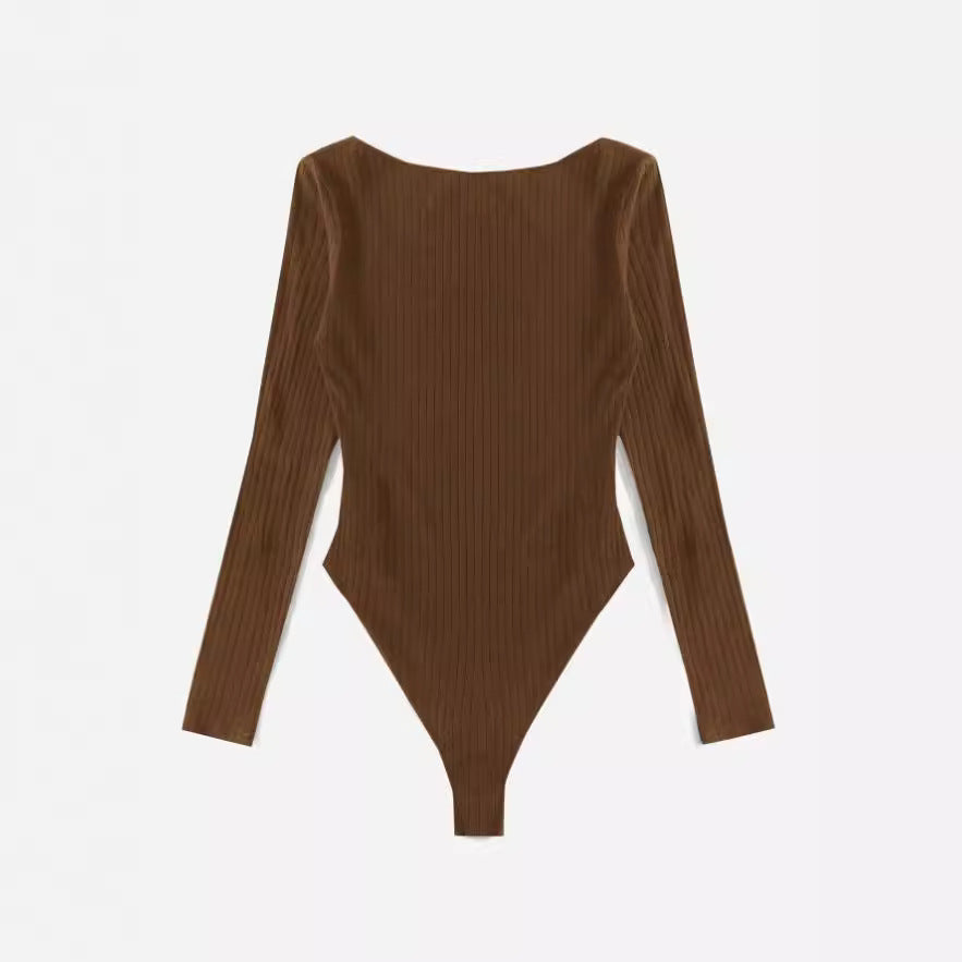 Damen Langarm-Bodysuit aus strukturierter Baumwolle R&B