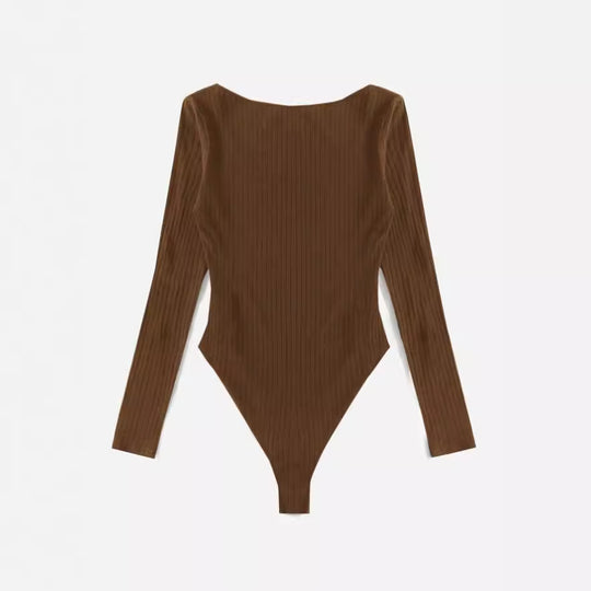 Damen Langarm-Bodysuit aus strukturierter Baumwolle R&B