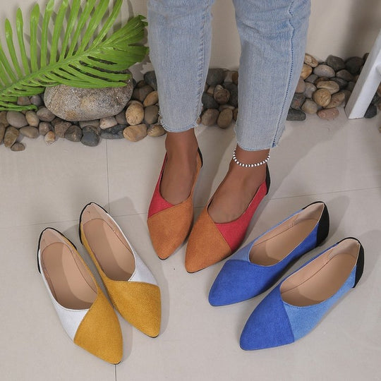 Damen Ballerinas mit spitz zulaufender Sohle und modischem Farbkontrast R&B