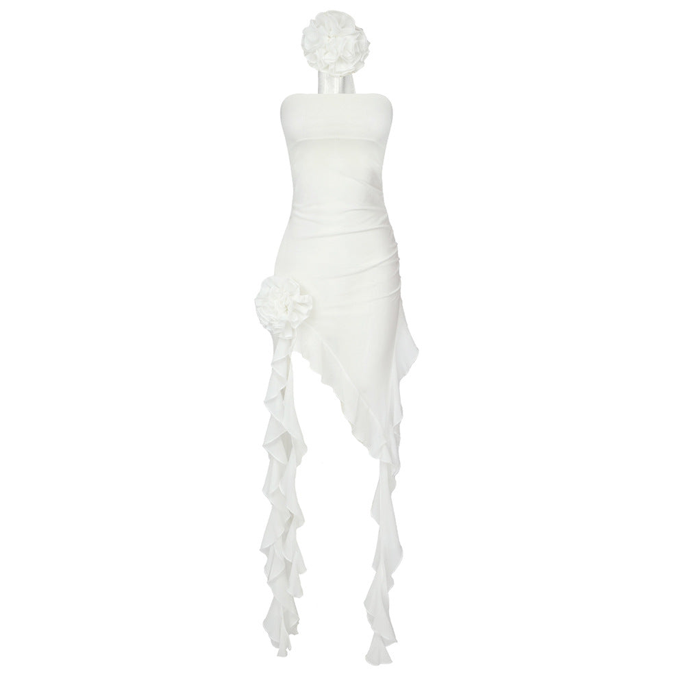 Damen Raffiniertes Maxi-Kleid mit asymmetrischem Rock und floralen Applikationen R&B