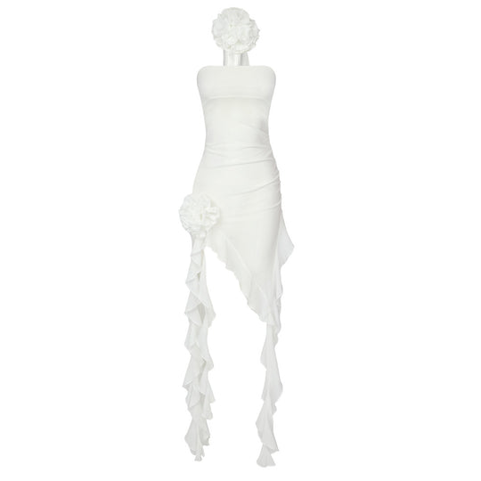 Damen Raffiniertes Maxi-Kleid mit asymmetrischem Rock und floralen Applikationen R&B