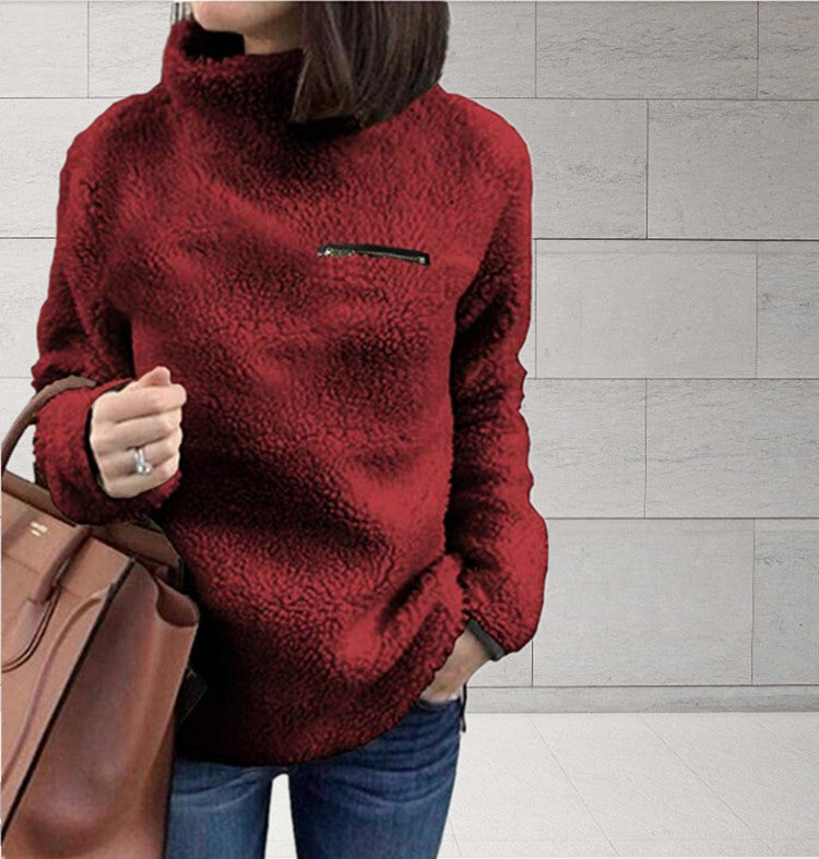 Damen Fleece-Pullover mit hohem Kragen und femininer Passform R&B