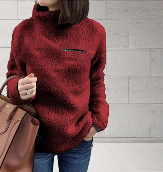 Damen Fleece-Pullover mit hohem Kragen und femininer Passform R&B