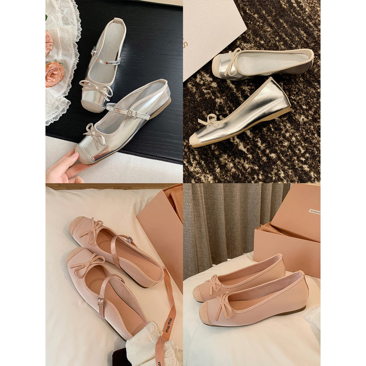Damen Slingback Ballerinas mit dekorativem Schleifendetail