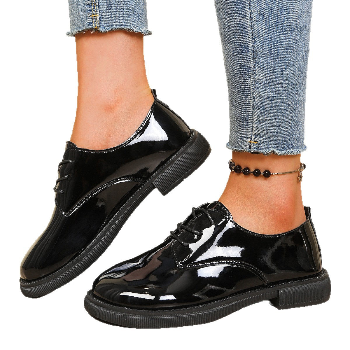 Damen glänzende Schnürschuhe mit modischem Design und robuster Sohle R&B