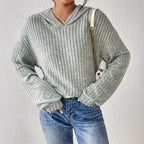 Damen lässiger Pullover mit strukturiertem Rippdesign und bequemem Kapuzenkragen R&B