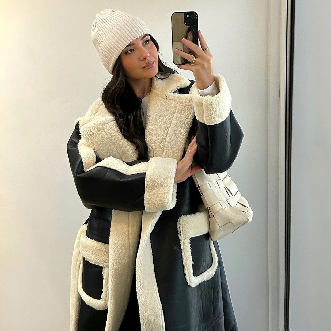 Damen Oversized Kunstfelljacke mit Taschen und elegantem Schnitt R&B
