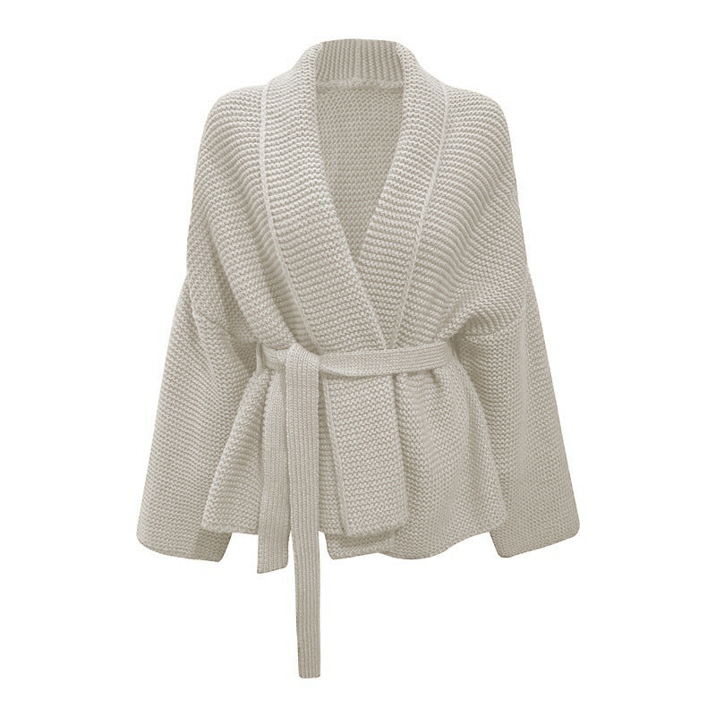 Damen Grobstrickjacke mit breitem Gürtel und weitem Schnitt R&B