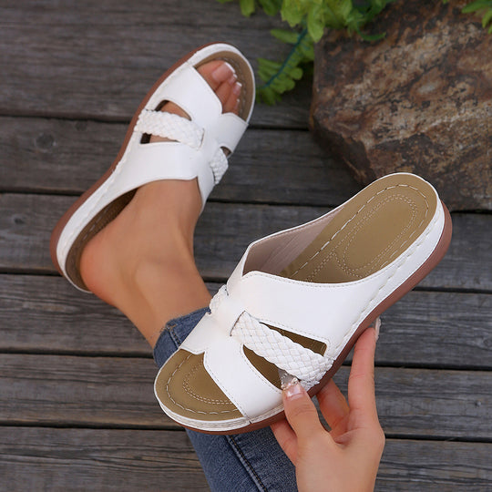 Damen Bequeme und modische Riemchensandalen mit geflochtenem Design R&B