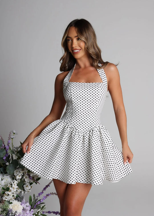 Damen Polka Dot Sommerkleid mit Taillierung und voluminösem Rock R&B