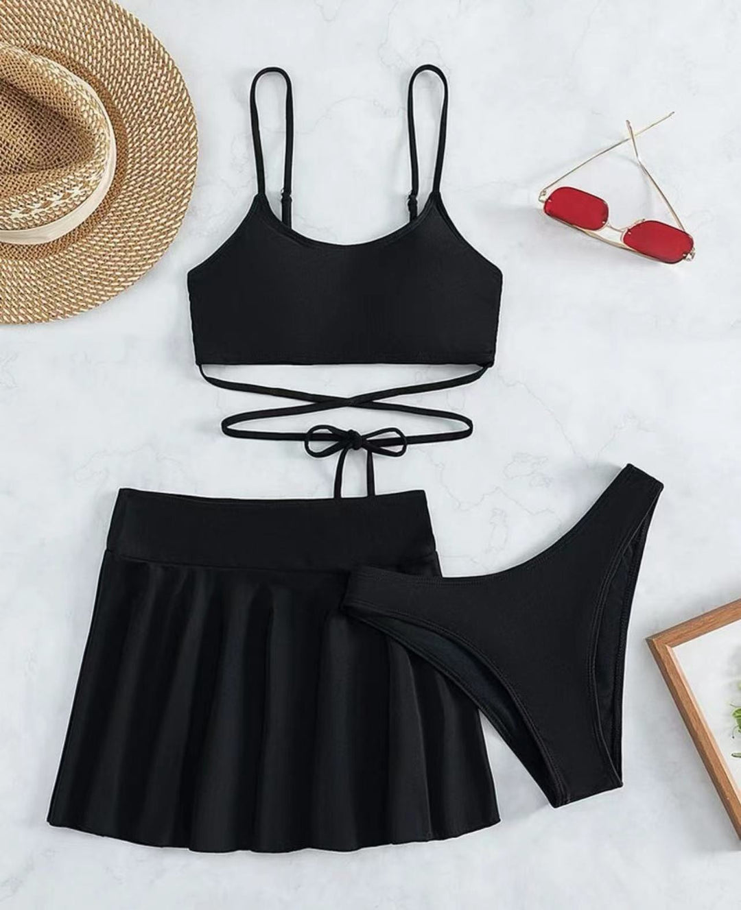Damen Bikini-Set mit transparentem Rock und verstellbarem Oberteil R&B