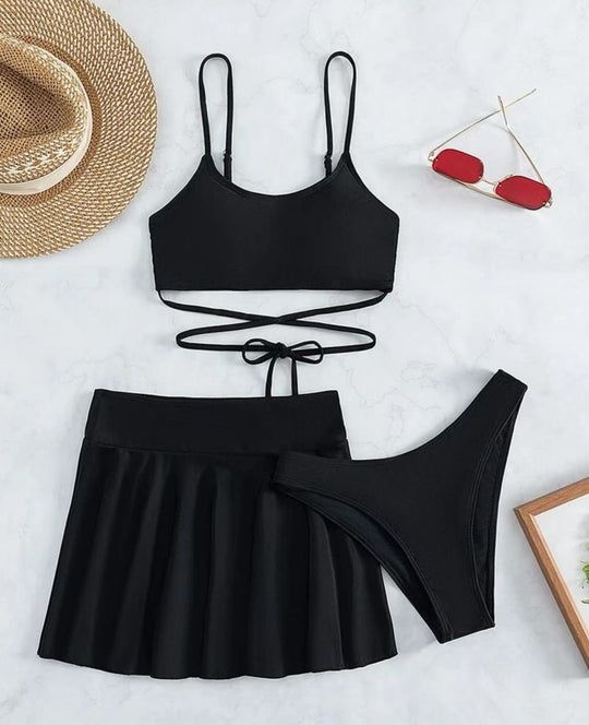 Damen Bikini-Set mit transparentem Rock und verstellbarem Oberteil R&B