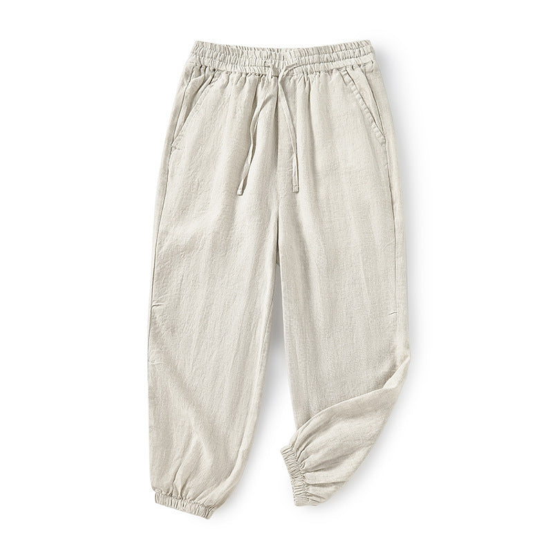 Damen lässige Leinenhose mit elastischem Bund und seitlichen Taschen R&B