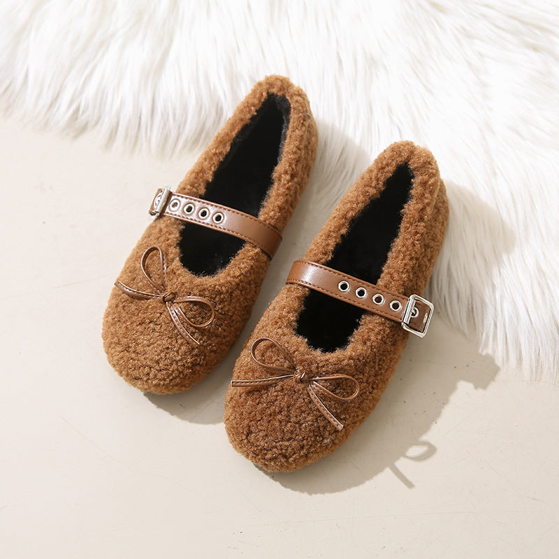 Damen Ballerinas aus kuscheligem Stoff mit verstellbarem Riemen und Schleifen-Applikation R&B